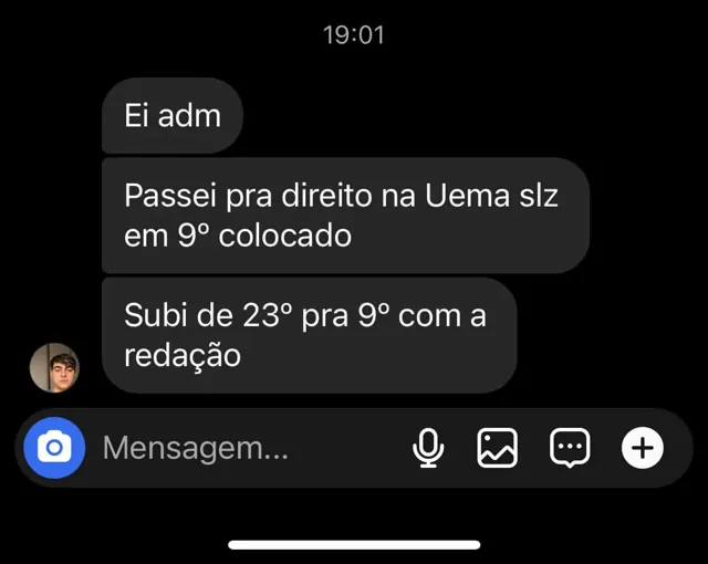 Depoimento de aluno do Curso Equação — 1 de 14