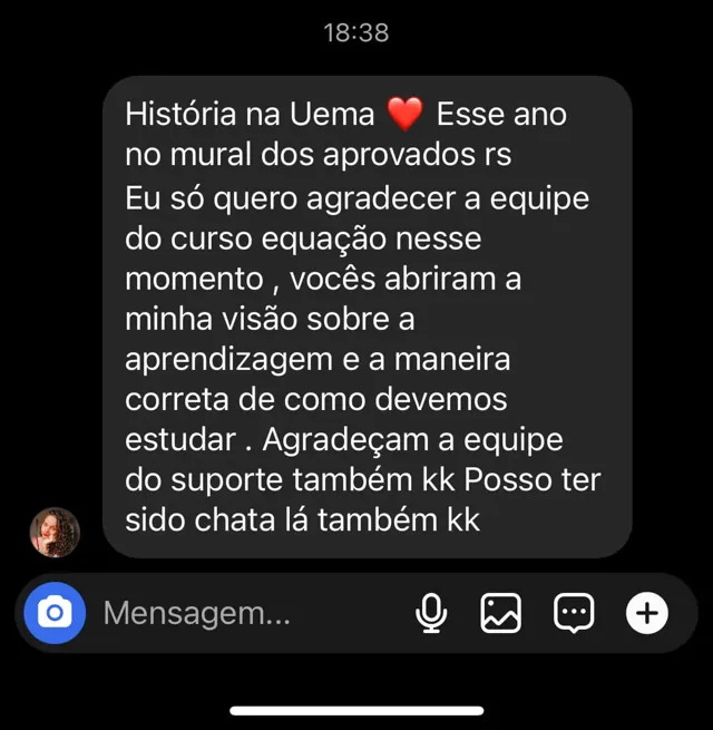 Depoimento de aluno do Curso Equação — 2 de 14