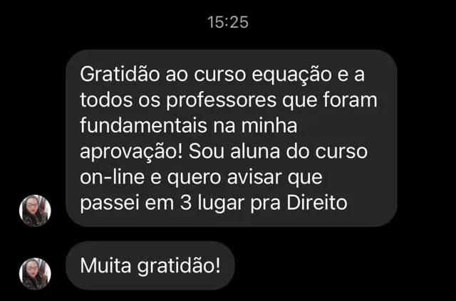 Depoimento de aluno do Curso Equação — 4 de 14