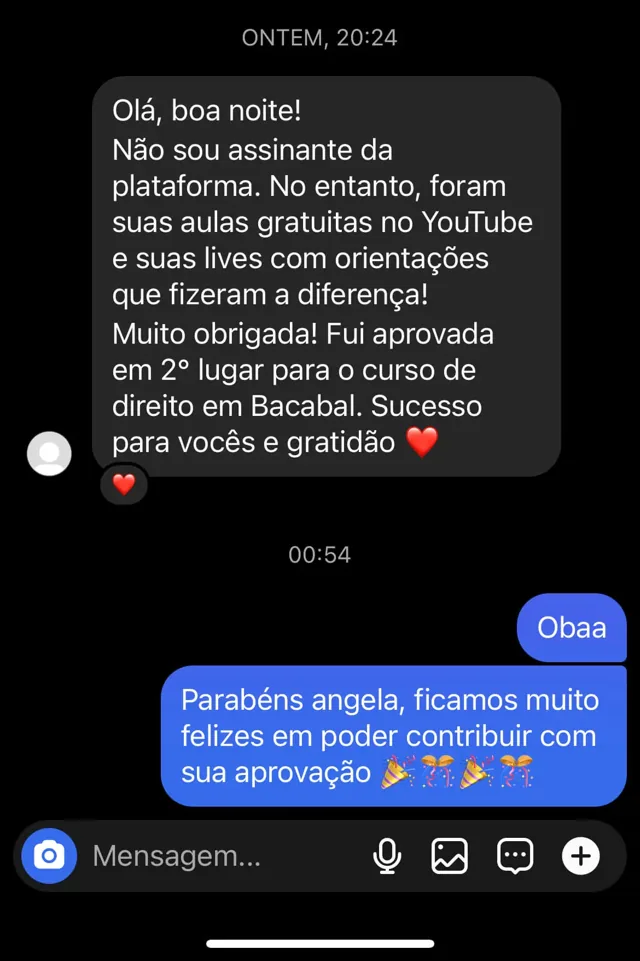 Depoimento de aluno do Curso Equação — 6 de 14