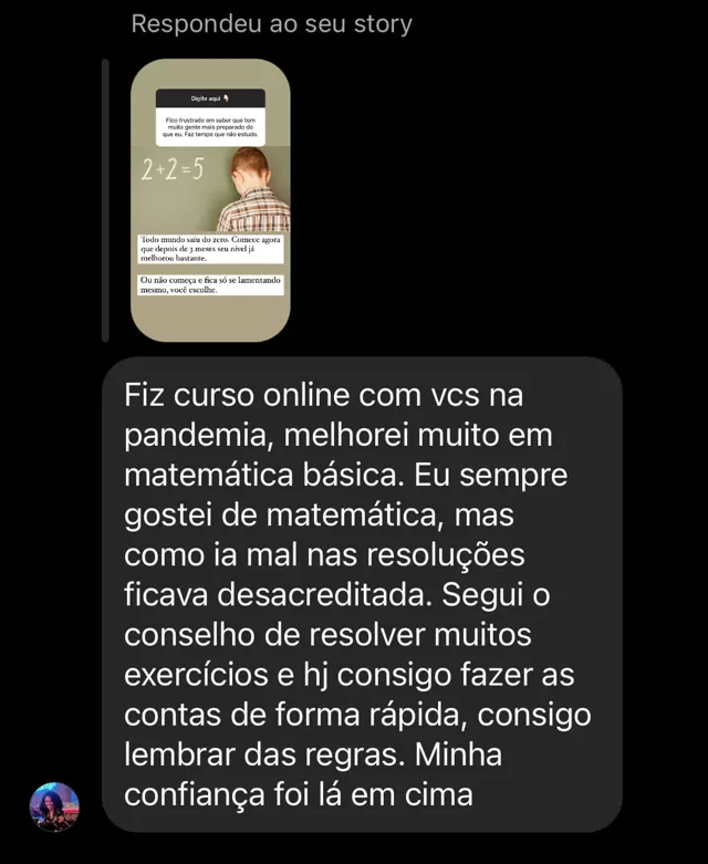 Depoimento de aluno do Curso Equação — 9 de 14
