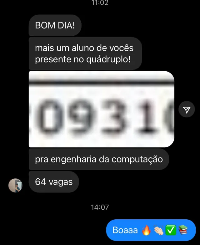 Depoimento de aluno do Curso Equação — 11 de 14