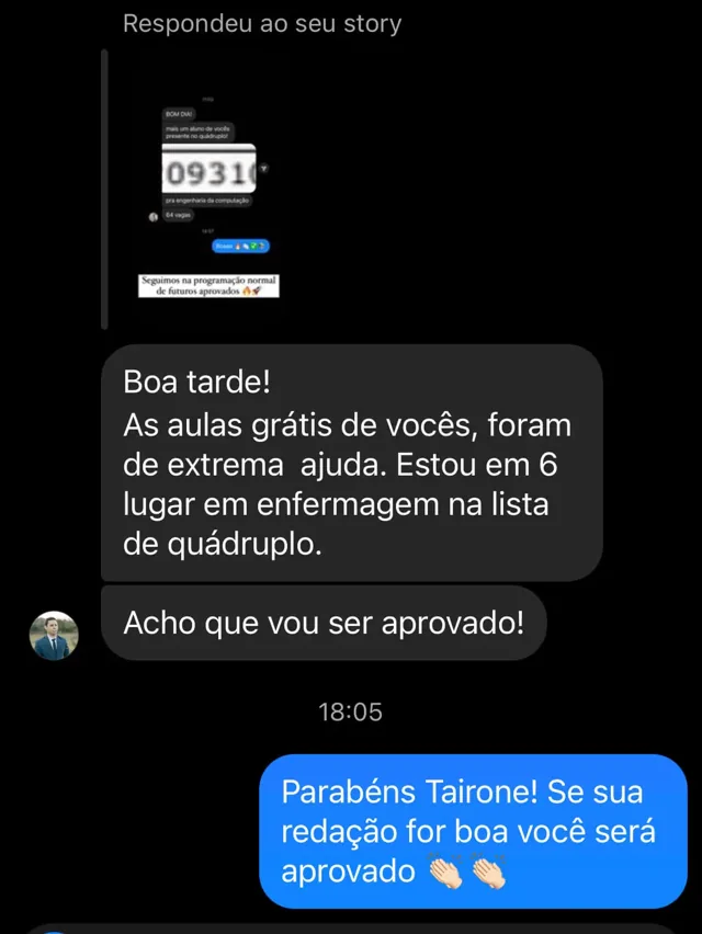 Depoimento de aluno do Curso Equação — 12 de 14